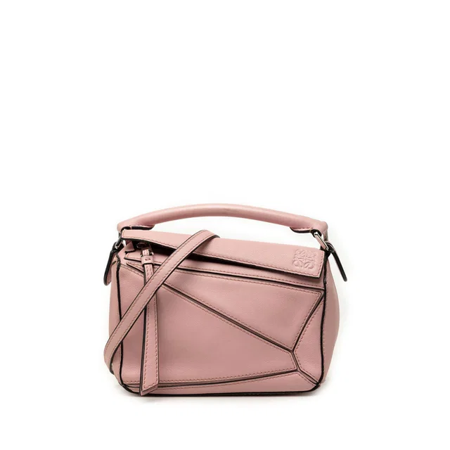 Pink LOEWE Mini Calfskin Puzzle Satchel in Pink Calfskin from Designer Revival