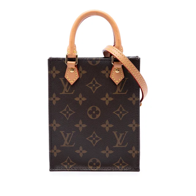 Brown Louis Vuitton Monogram Petit Sac Plat Satchel in Brown Coated canvas from Designer Revival