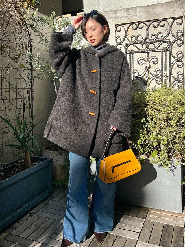 Gucci Bamboo Button Duffle Coat #38 Charcoal Gray in Grey from VINTAGE QOO TOKYO