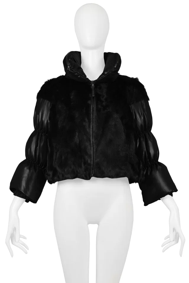 Prada Black Goat Fur Puffer Jacket in Black from Resurrection Vintage