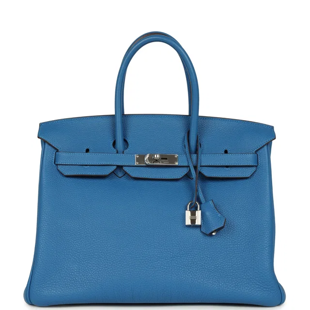 Hermès Birkin 35 Bleu Mykonos Togo Palladium Hardware in Blue Togo leather from Madison Avenue Couture