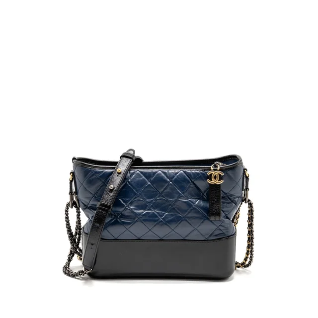 Chanel Gabrielle Hobo Bag Aged Calfskin Navy/Black Multicoloured Hardware in Black Calfskin from EMIER