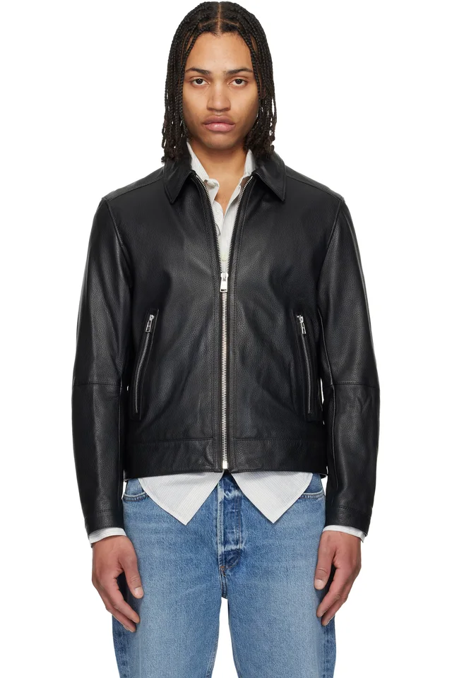 Black Regular Fit Leather Jacket, image 1 of 1 from SSENSE