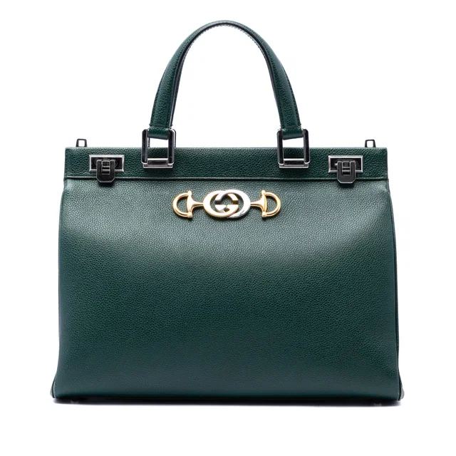 Green Gucci Medium Calfskin Zumi Top Handle Bag Satchel in Green Calfskin from Designer Revival