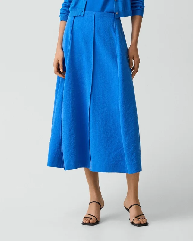 Theory Curved Flare Skirt in Relaxed Silk in JEWEL BLUE, photo 10 of 10 from Theory