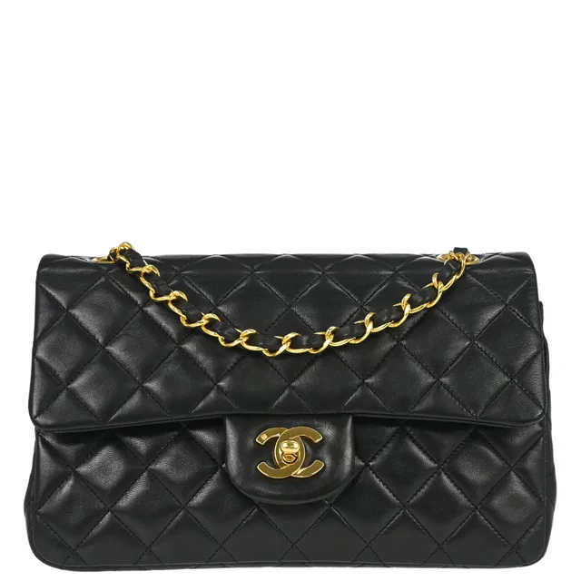 Chanel 1989-1991 Black Lambskin Small Classic Double Flap Shoulder Bag in Black Lambskin from AMORE Vintage Tokyo
