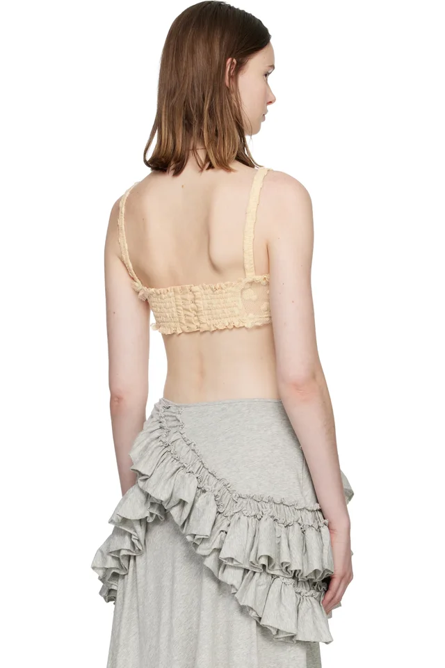 Dries Van Noten Beige Polka Dot Mesh Bralette, photo 3 of 4 from SSENSE