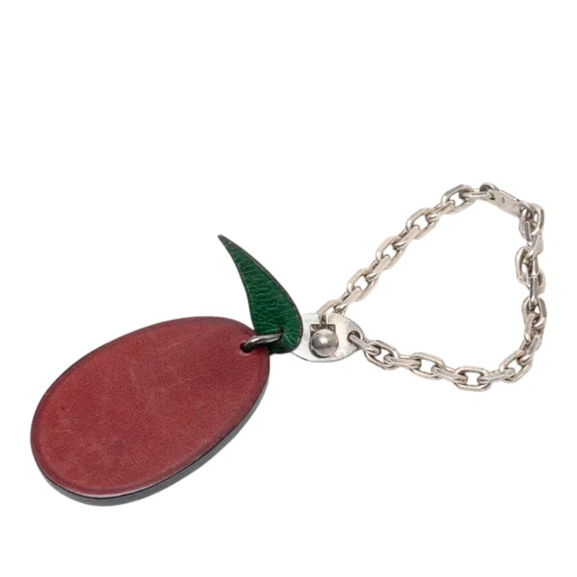 Red Hermès Leather Plum Bag Charm Key Chain in Red Leather from Designer Revival