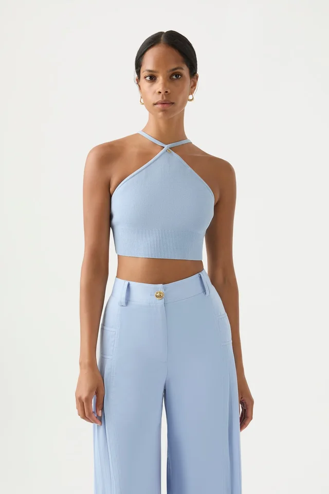 AJE Xanthe Halter Knit Crop Top in Blue from Aje, photo 1 of 1