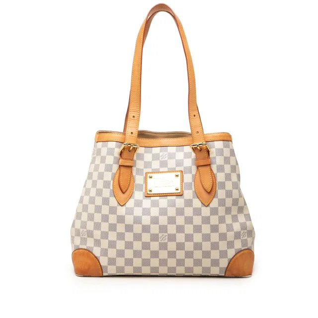 White Louis Vuitton Damier Azur Hampstead MM Tote Bag in White Canvas from Designer Revival