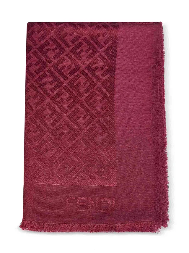 Fendi Logo-Jacquard Silk-Wool Scarf — Burgundy Scarfs in Burgundy Silk from HEWI
