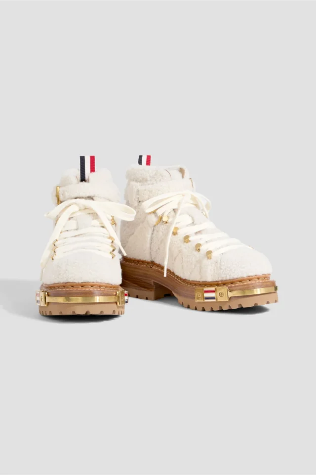 Thom Browne Embellished Shearling Hiking Boots in Off-white, photo 2 of 4 from THE OUTNET