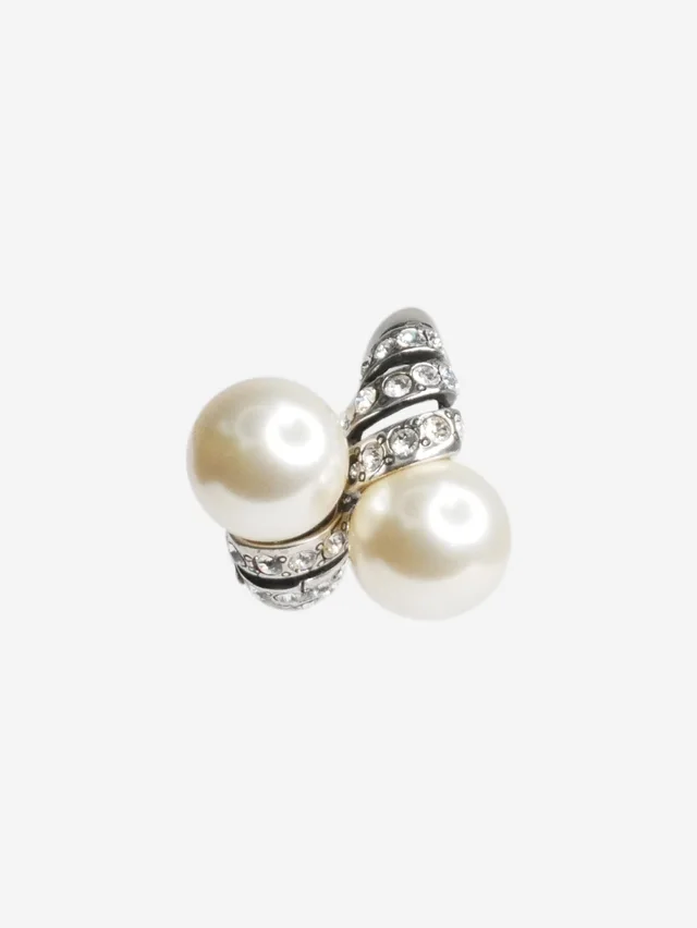 Saint Laurent Silver crystal And faux-pearl single clip earring in Silver from Sign of the Times