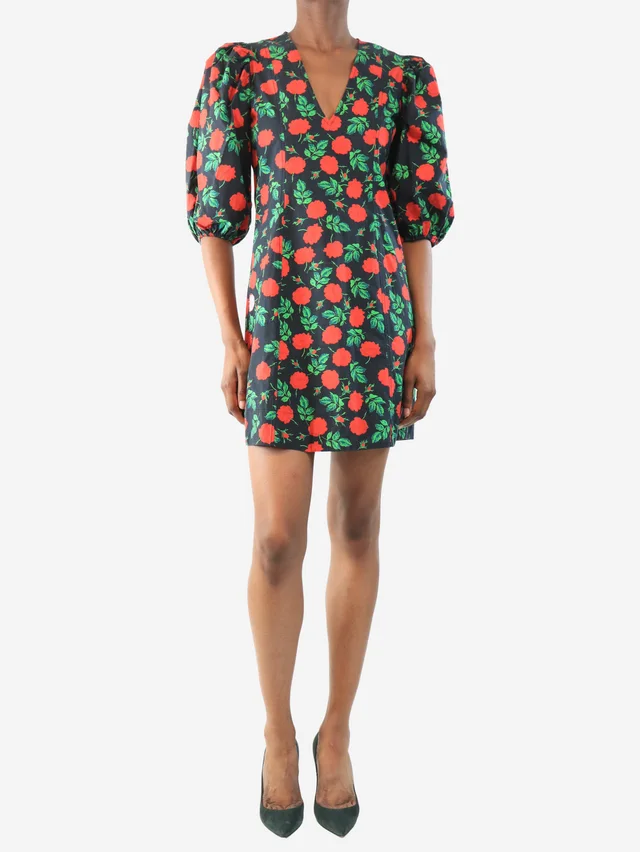 GANNI Black and red floral printed mini dress - size UK 6 in Black from Sign of the Times, photo 3 of 3