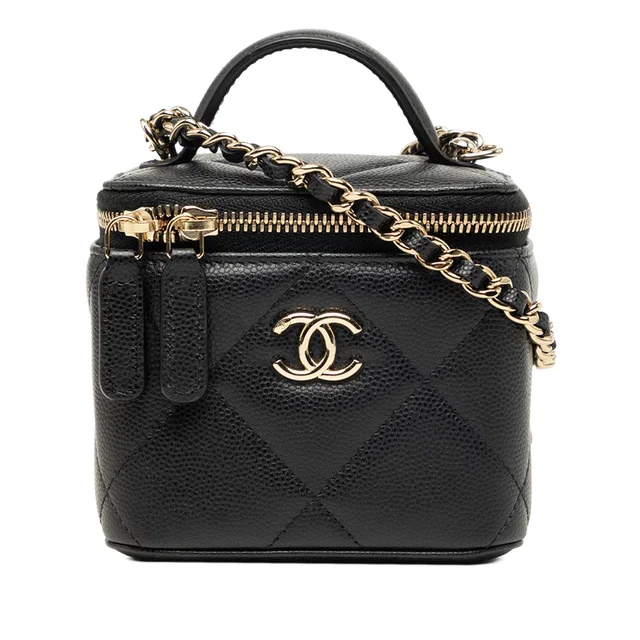 Black Chanel Mini CC Quilted Caviar Top Handle Vanity Case With Chain Satchel in Black Caviar leather from Designer Revival