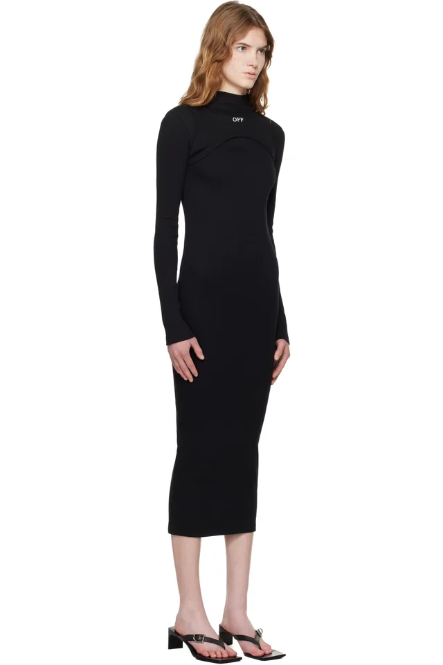 Off-White Black 'OFF' Stamp Rib Round Maxi Dress, photo 2 of 4 from SSENSE