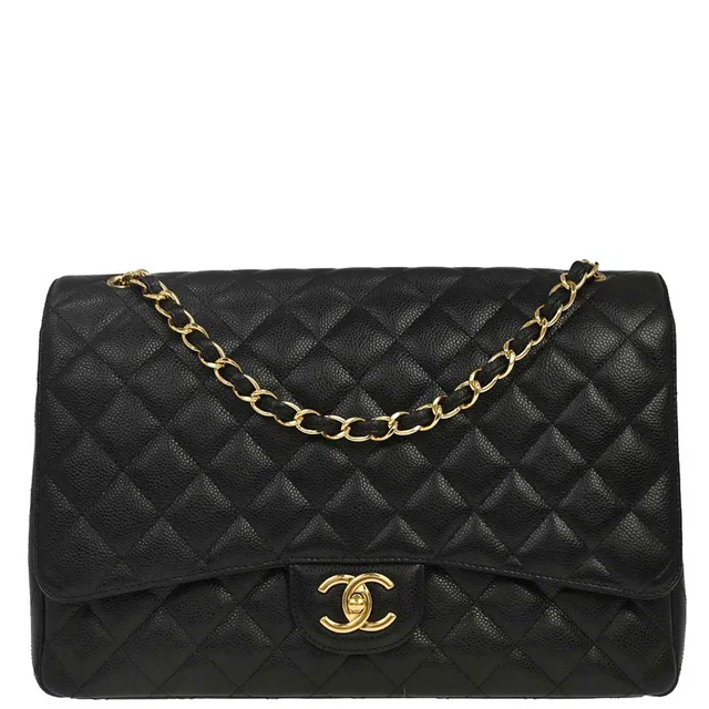 Chanel 2011 Black Caviar Skin Maxi Classic Double Flap Shoulder Bag in Black Caviar leather from AMORE Vintage Tokyo