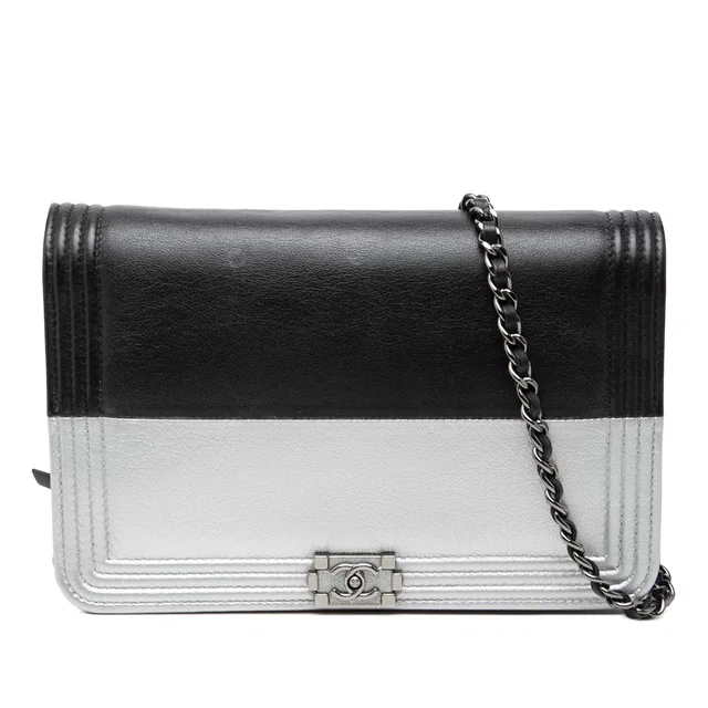 Black Chanel Bicolor Calfskin and Goatskin Boy Wallet On Chain Crossbody Bag in Black Calfskin from Designer Revival
