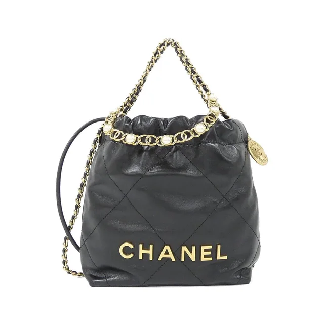CHANEL 22 Line Mini AS3980 Bag in BLACK / GOLD metal fittings Calf / fake pearl from KOMEHYO