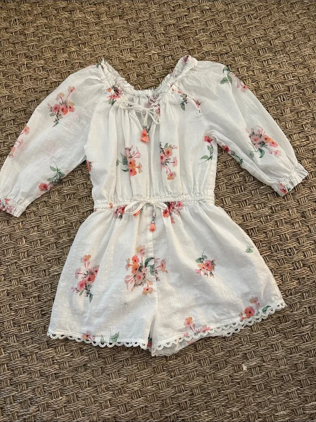 Zimmermann White Floral Girls' Romper With Pink And Coral Flowers in white|pink from Poshmark