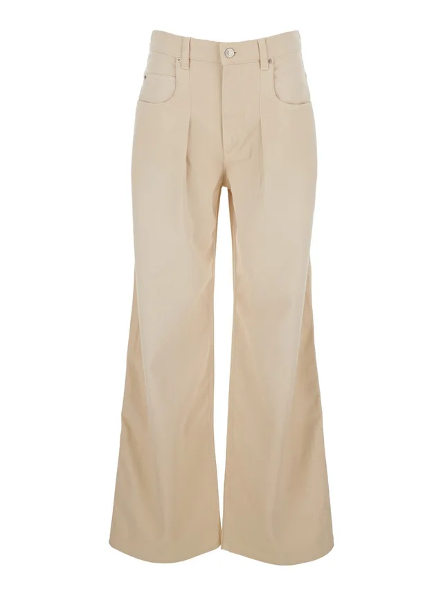 ISABEL MARANT 'Rodayna' Beige Jeans with Logo Patch on the Back and Wide Leg in Denim for Women in Beige, photo 2 of 6 from Gaudenzi Boutique