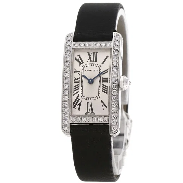 Cartier Tank American SM Bezel Diamond Watch 18K White Gold Satin X in White Satin from The Reluxe