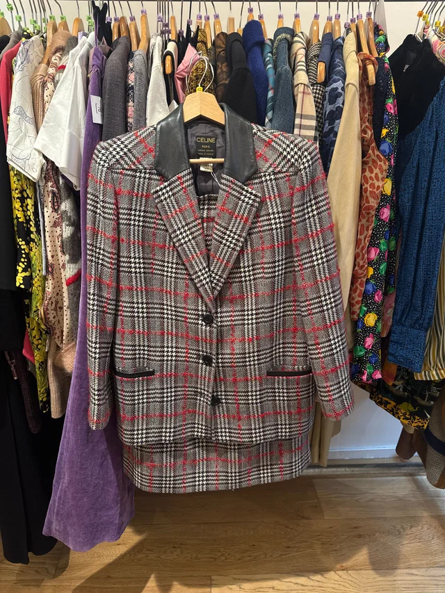 Celine Leather collar and checked jacket in Leather from Luxury Promise