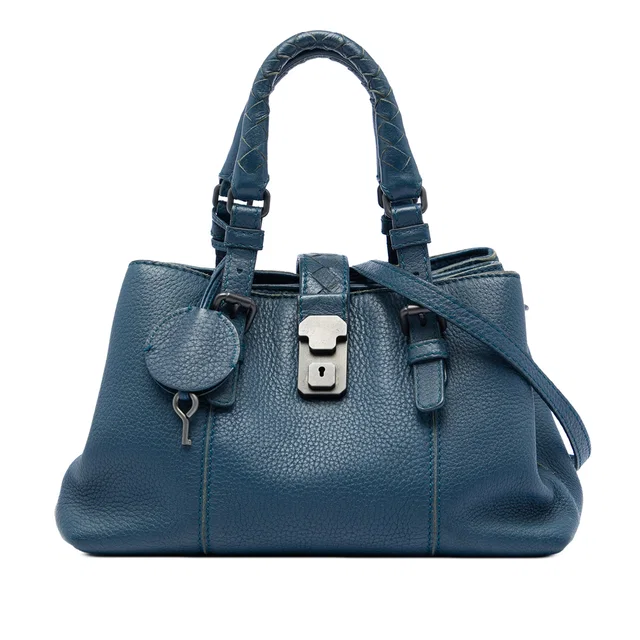 Blue Bottega Veneta Small Cervo Roma Satchel in Blue Goatskin from Designer Revival