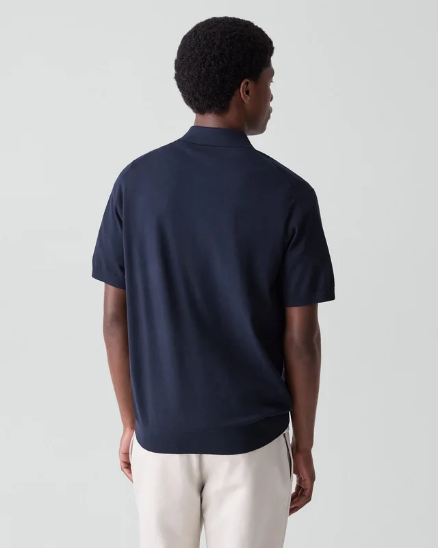 Theory Quarter-Zip Polo Shirt in Light Bilen in DARK ECLIPSE 62% Viscose, 38% Polyester; Exclusive Of Elastic, photo 3 of 12 from Theory