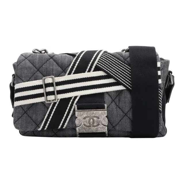 Chanel 2016 model Sports Line CC Mark Plate 2-Way Bag Gray/Black/White in Black from VINTAGE QOO TOKYO