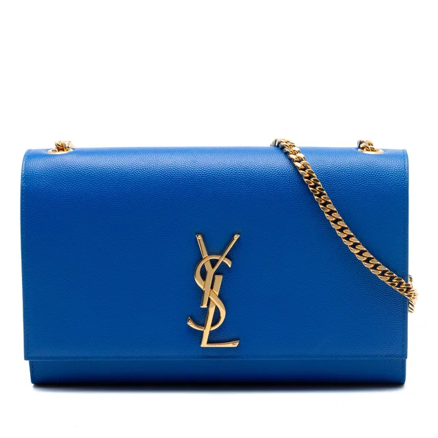 Blue Saint Laurent Medium Grain De Poudre Monogram Kate Crossbody in Blue Leather from Designer Revival