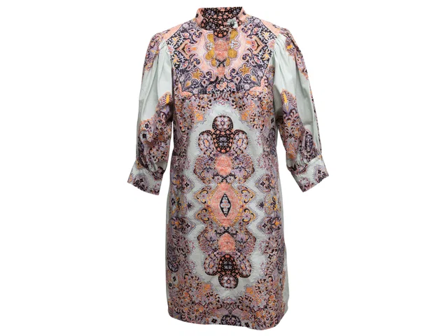 Light Blue & Multicolor Etro 38 Paisley Print Three-Quarter Sleeve Dress Size US M in Blue from Designer Revival