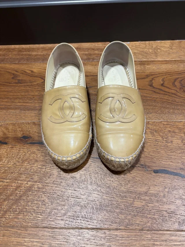 Chanel Beige Leather and Espadrille (rope sole) Shoes in Beige Leather from HEWI