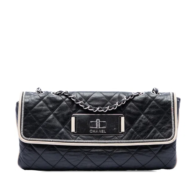 Black Chanel Quilted Lambskin East West Mademoiselle Flap Shoulder Bag in Black Lambskin from Designer Revival