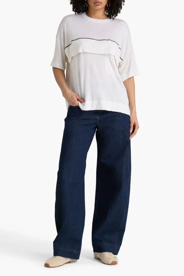 Brunello Cucinelli Layered Bead-Embellished Cashmere and Silk-Blend Top in White, photo 2 of 4 from THE OUTNET