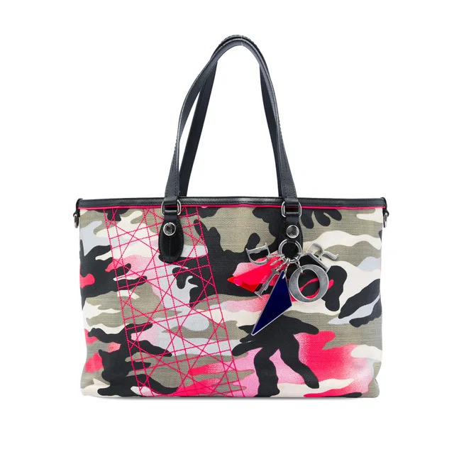 Gray Dior Anselm Reyle Medium Canvas Camouflage Tote in Grey Canvas from Designer Revival