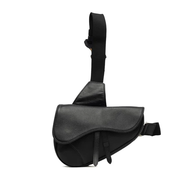 Black Dior Grained Calfskin Saddle Bag in Black Caviar leather from Designer Revival