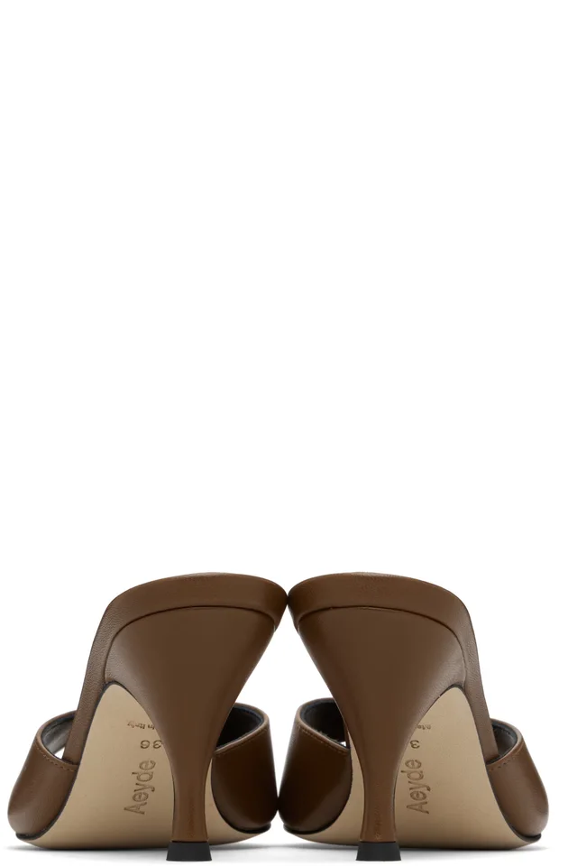 Aeyde Brown Samia Stiletto Mule Heeled Sandals, photo 2 of 4 from SSENSE