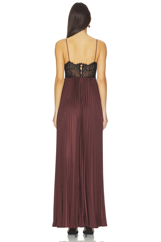 self-portrait Brown Satin Lace Insert Maxi Dress in Brown, photo 3 of 3 from REVOLVE (Canada)