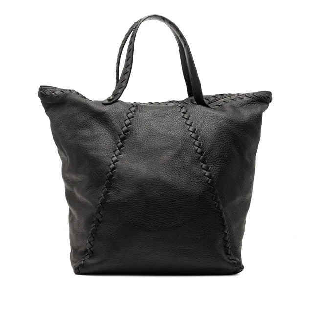 Black Bottega Veneta Intrecciato Trimmed Cervo Tote in Black Woven leather from Designer Revival