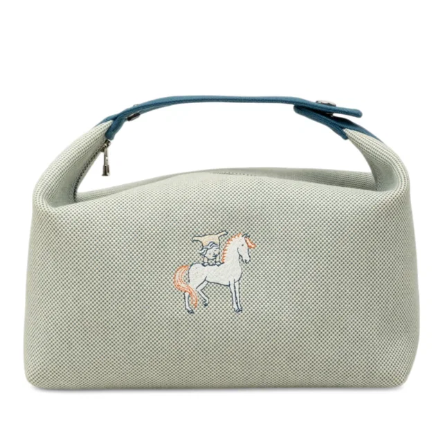 Blue Hermès Large Toile Bride A Brac Cabriole Case Vanity Bag in Blue Canvas from Designer Revival