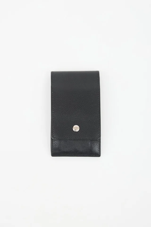 Hermès 2014 Noir Chevre Mysore Card Holder in Black Goatskin from VSP Consignment