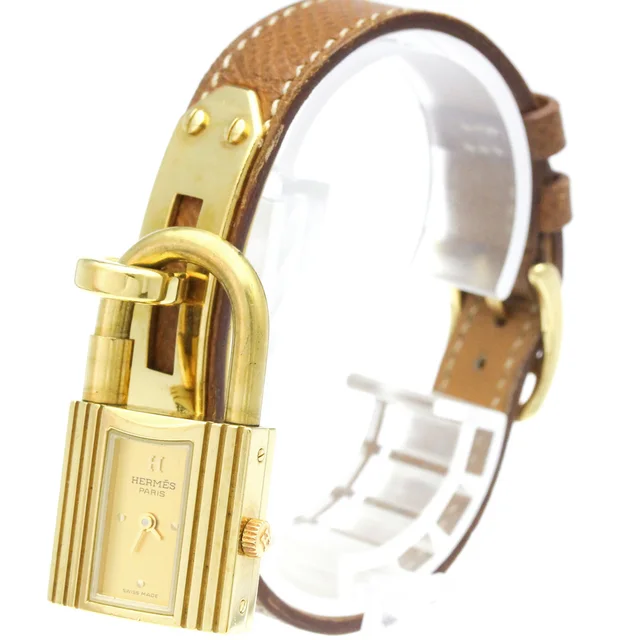 Hermès Kelly Watch Gold Plated Leather Quartz Ladies Watch in Gold Leather from Elady