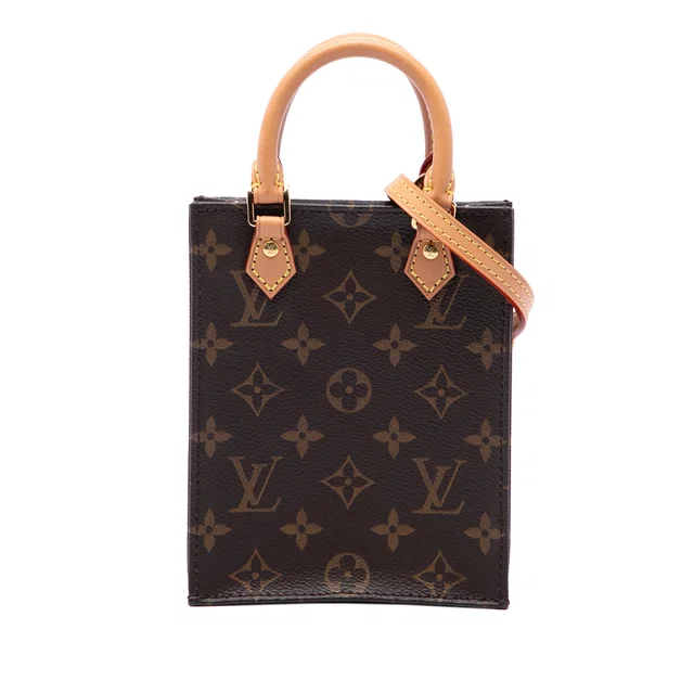 Brown Louis Vuitton Monogram Petit Sac Plat Satchel in Brown Coated canvas from Designer Revival