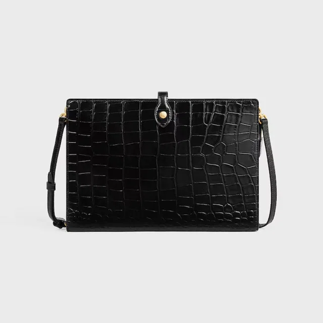 Celine Crocodile-Embossed Leather Shoulder Bag — Black in Black Crocodile from HEWI