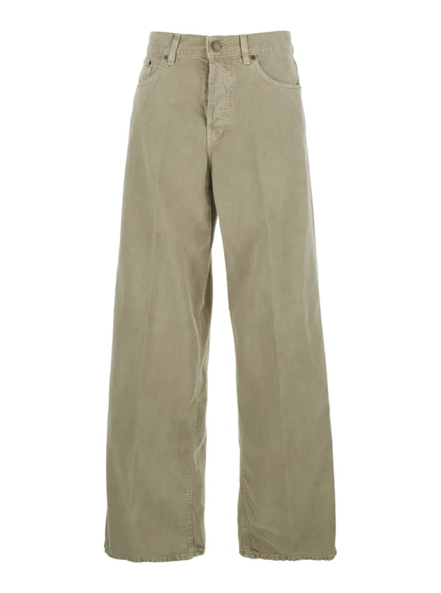 Khaki Green Jeans with Belt Loops and Logo Patch on the Back in Denim Women in Green, image 1 of 1 from Gaudenzi Boutique
