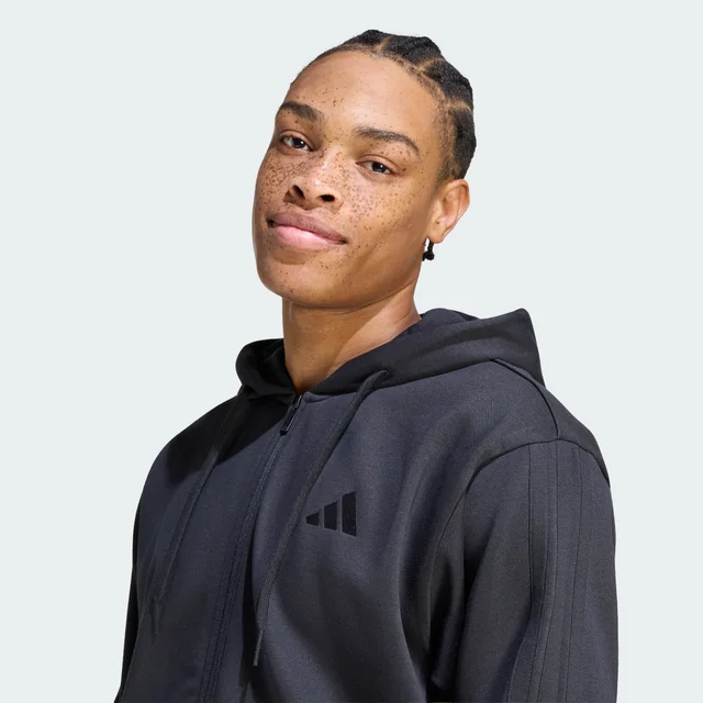 Adidas Essentials 3-Stripes Fleece Hoodie in Black, photo 5 of 6 from adidas (US)