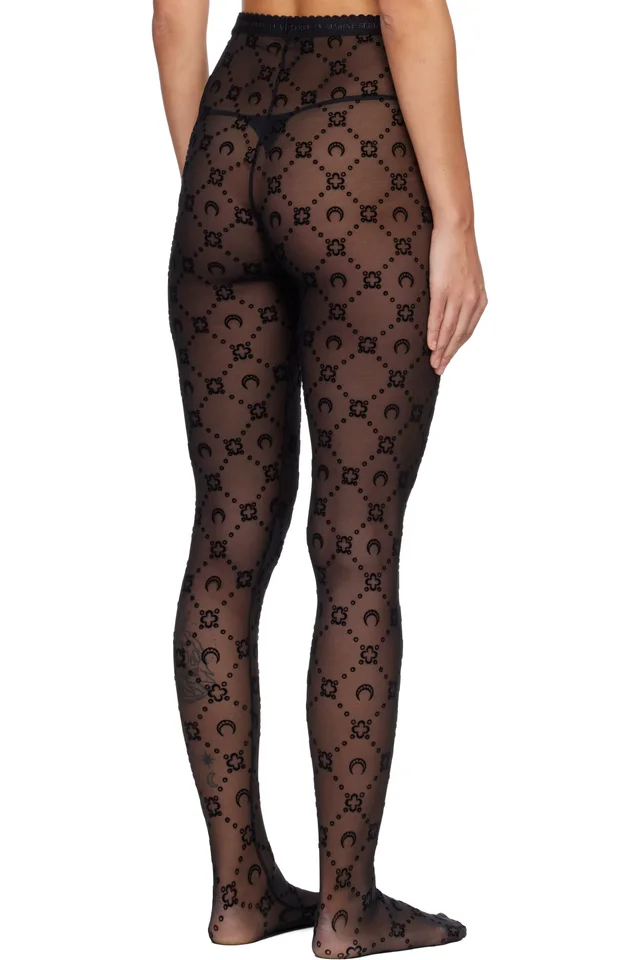 Marine Serre Black Moonogram Mesh Flock Tights, photo 3 of 3 from SSENSE