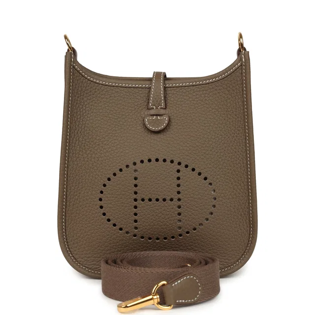 Hermès Evelyne TPM Etoupe Clemence Gold Hardware in Taupe Clemence leather from Madison Avenue Couture