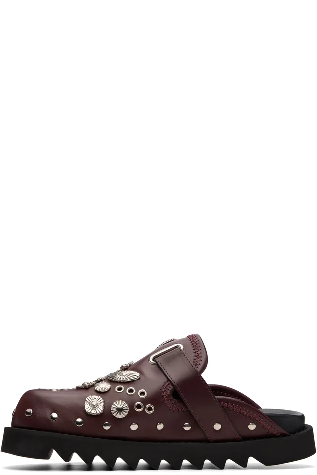 Toga Virilis SSENSE Exclusive Burgundy Eyelet Metal Sabot Slip-on Loafers, photo 3 of 5 from SSENSE
